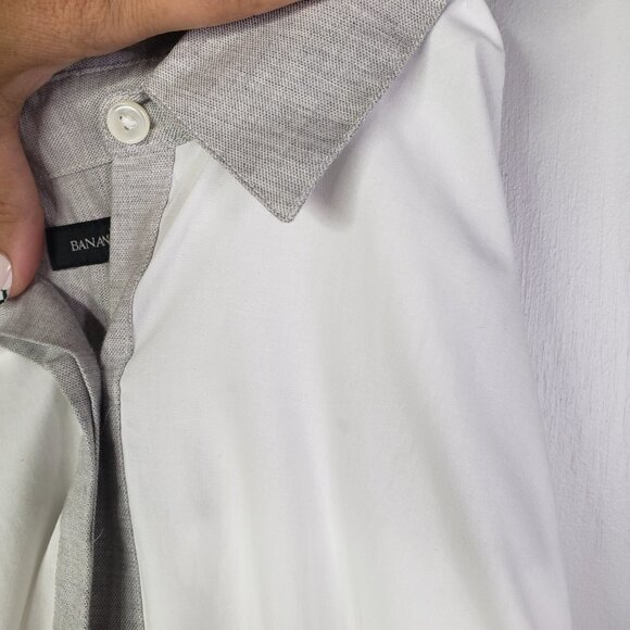 Banana Republic Button Front Tunic M White Poplin Stripe Hem - Picture 7 of 10